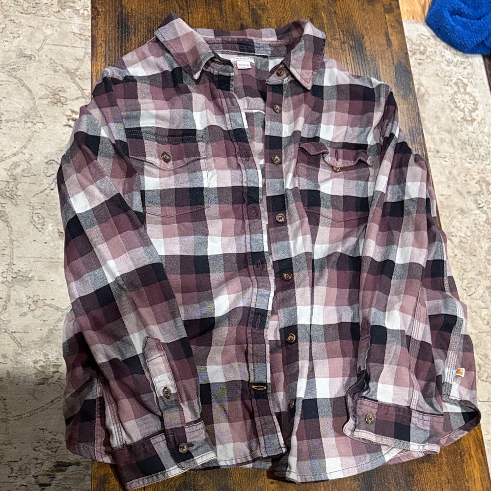 Carhartt Women's Plaid Button Down Shirt - Black, White, Brown